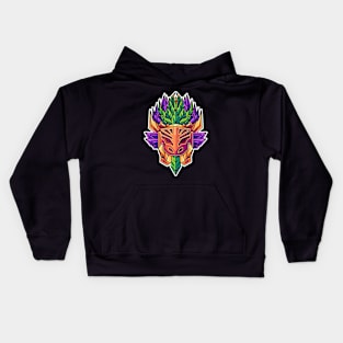 tribal illustration of demon mask Kids Hoodie